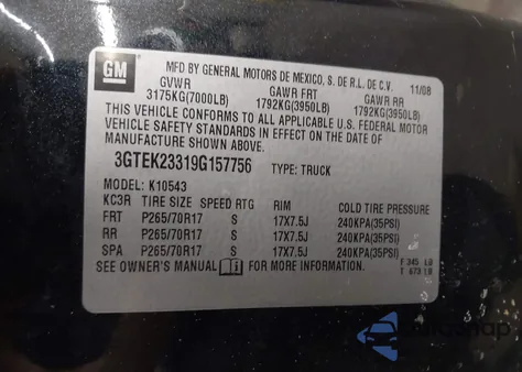 2009 GMC Sierra 1500 Sle from USA, damaged, VIN 3GTEK23319G157756